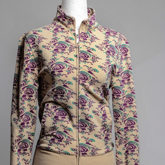 Reverse Long Sleeve Beige printed Bomber Jacket.  Size S - Picture 1 of 3